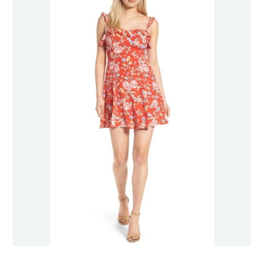 ASTR The Label Red Floral Sundress Womens Size Small Viscose Slip Dress